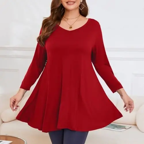 LARACE Tunics 3/4 Sleeve Plus Size Tops for Women V Neck Loose Fit Flowy Clothing for Leggings - 3
