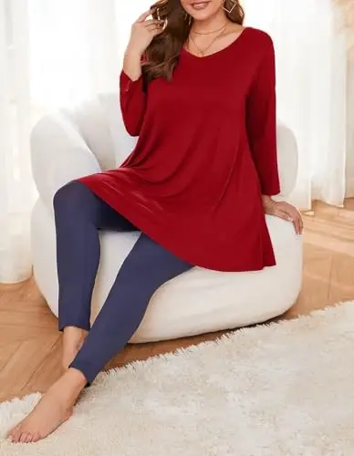 LARACE Tunics 3/4 Sleeve Plus Size Tops for Women V Neck Loose Fit Flowy Clothing for Leggings - 4