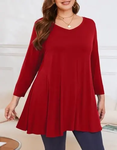 LARACE Tunics 3/4 Sleeve Plus Size Tops for Women V Neck Loose Fit Flowy Clothing for Leggings - 5