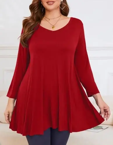LARACE Tunics 3/4 Sleeve Plus Size Tops for Women V Neck Loose Fit Flowy Clothing for Leggings - 2