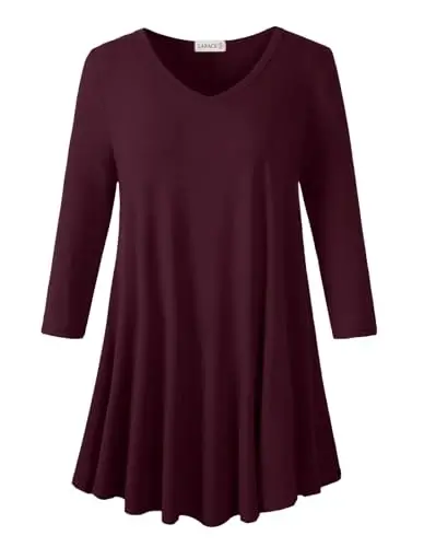 LARACE Tunics 3/4 Sleeve Plus Size Tops for Women V Neck Loose Fit Flowy Clothing for Leggings 
