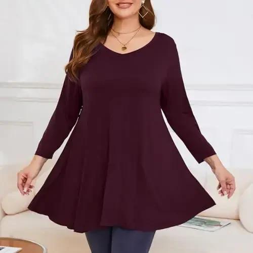 LARACE Tunics 3/4 Sleeve Plus Size Tops for Women V Neck Loose Fit Flowy Clothing for Leggings - 3
