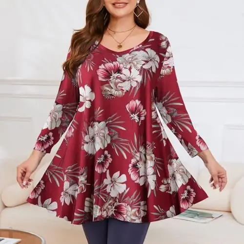 LARACE Tunics 3/4 Sleeve Plus Size Tops for Women V Neck Loose Fit Flowy Clothing for Leggings - 3