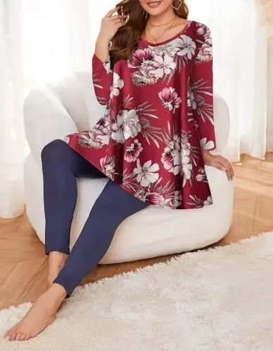 LARACE Tunics 3/4 Sleeve Plus Size Tops for Women V Neck Loose Fit Flowy Clothing for Leggings - 4