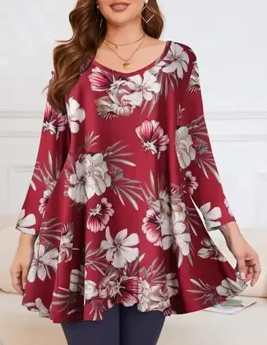 LARACE Tunics 3/4 Sleeve Plus Size Tops for Women V Neck Loose Fit Flowy Clothing for Leggings - 2