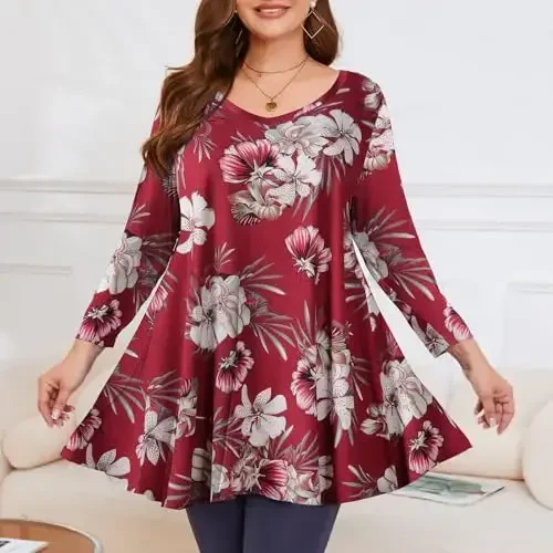 LARACE Tunics 3/4 Sleeve Plus Size Tops for Women V Neck Loose Fit Flowy Clothing for Leggings - 3