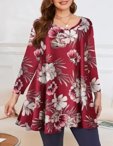 LARACE Tunics 3/4 Sleeve Plus Size Tops for Women V Neck Loose Fit Flowy Clothing for Leggings - 5
