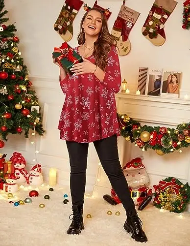 LARACE Tunics 3/4 Sleeve Plus Size Tops for Women V Neck Loose Fit Flowy Clothing for Leggings - 4