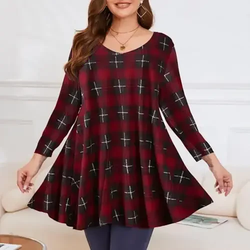 LARACE Tunics 3/4 Sleeve Plus Size Tops for Women V Neck Loose Fit Flowy Clothing for Leggings - 3