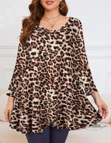 LARACE Tunics 3/4 Sleeve Plus Size Tops for Women V Neck Loose Fit Flowy Clothing for Leggings - 2
