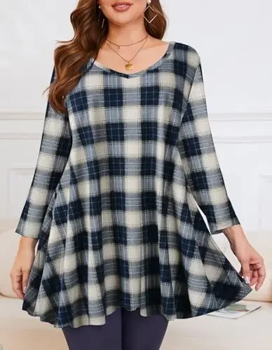 LARACE Tunics 3/4 Sleeve Plus Size Tops for Women V Neck Loose Fit Flowy Clothing for Leggings - 2