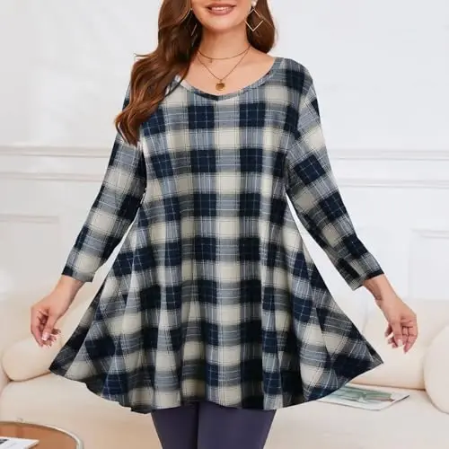 LARACE Tunics 3/4 Sleeve Plus Size Tops for Women V Neck Loose Fit Flowy Clothing for Leggings - 3
