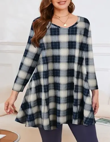 LARACE Tunics 3/4 Sleeve Plus Size Tops for Women V Neck Loose Fit Flowy Clothing for Leggings - 5