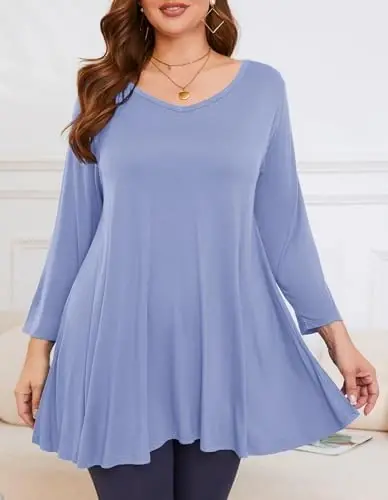 LARACE Tunics 3/4 Sleeve Plus Size Tops for Women V Neck Loose Fit Flowy Clothing for Leggings - LARACE (1)