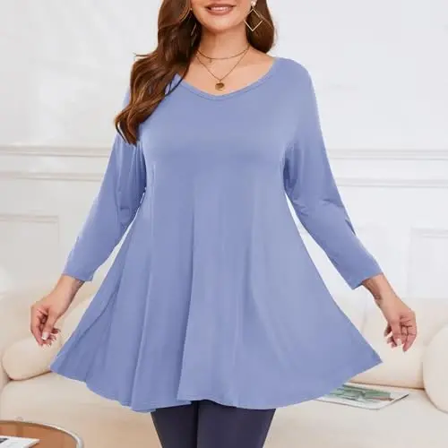 LARACE Tunics 3/4 Sleeve Plus Size Tops for Women V Neck Loose Fit Flowy Clothing for Leggings - 3