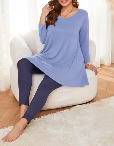 LARACE Tunics 3/4 Sleeve Plus Size Tops for Women V Neck Loose Fit Flowy Clothing for Leggings - 4