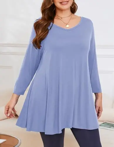 LARACE Tunics 3/4 Sleeve Plus Size Tops for Women V Neck Loose Fit Flowy Clothing for Leggings - 5