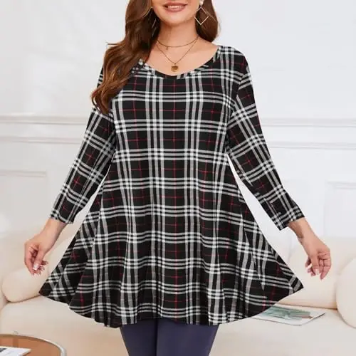 LARACE Tunics 3/4 Sleeve Plus Size Tops for Women V Neck Loose Fit Flowy Clothing for Leggings - 3