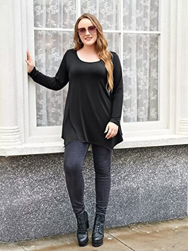 LARACE Womens Long Sleeve Flattering Comfy Tunic Loose Fit Flowy Top - 5