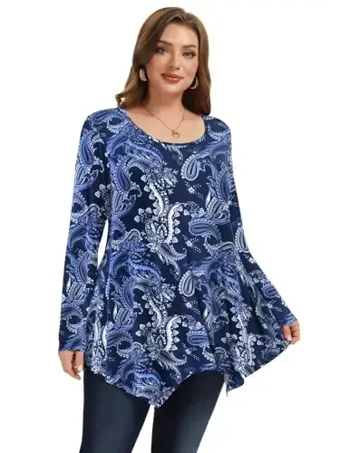 LARACE Womens Long Sleeve Flattering Comfy Tunic Loose Fit Flowy Top - 1