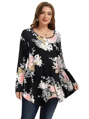 LARACE Womens Long Sleeve Flattering Comfy Tunic Loose Fit Flowy Top - 1