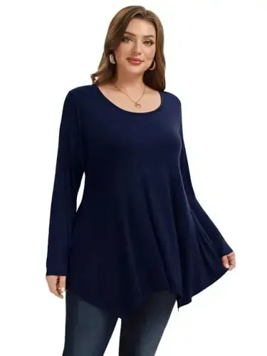 LARACE Womens Long Sleeve Flattering Comfy Tunic Loose Fit Flowy Top - MODAZONE