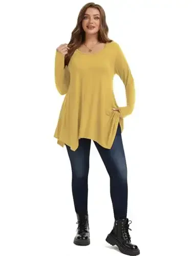 LARACE Womens Long Sleeve Flattering Comfy Tunic Loose Fit Flowy Top - 4