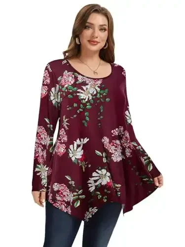 LARACE Womens Long Sleeve Flattering Comfy Tunic Loose Fit Flowy Top 