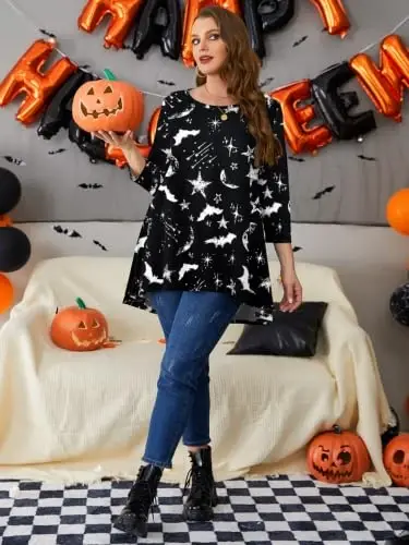 LARACE Womens Plus Size 3/4 Sleeve High Low Swing Tunic Tops | Flattering High-Low Hem, Lightweight & Comfortable, Perfect for Spring and Fall, Pairs with leggings, S-6X - 1