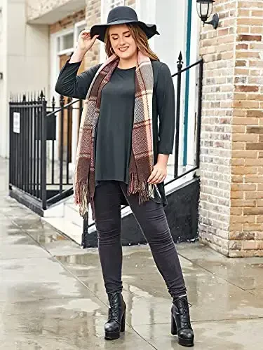 LARACE Womens Plus Size 3/4 Sleeve Loose Fit Flare Swing Tunic Tops Floral High Low Basic T Shirt - MODAZONE (1)