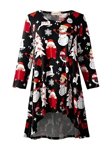 LARACE Womens Plus Size 3/4 Sleeve Loose Fit Flare Swing Tunic Tops Floral High Low Basic T Shirt - 1