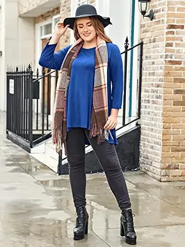 LARACE Womens Plus Size 3/4 Sleeve Loose Fit Flare Swing Tunic Tops Floral High Low Basic T Shirt - 2