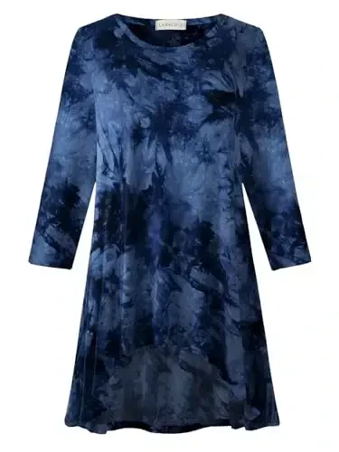 LARACE Womens Plus Size 3/4 Sleeve Loose Fit Flare Swing Tunic Tops Floral High Low Basic T Shirt 
