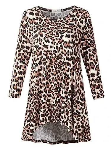 LARACE Womens Plus Size 3/4 Sleeve Loose Fit Flare Swing Tunic Tops Floral High Low Basic T Shirt - 1