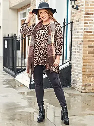 LARACE Womens Plus Size 3/4 Sleeve Loose Fit Flare Swing Tunic Tops Floral High Low Basic T Shirt - MODAZONE (1)