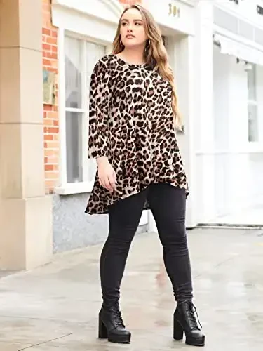 LARACE Womens Plus Size 3/4 Sleeve Loose Fit Flare Swing Tunic Tops Floral High Low Basic T Shirt - 5
