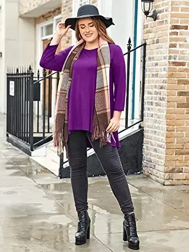 LARACE Womens Plus Size 3/4 Sleeve Loose Fit Flare Swing Tunic Tops Floral High Low Basic T Shirt - MODAZONE (1)