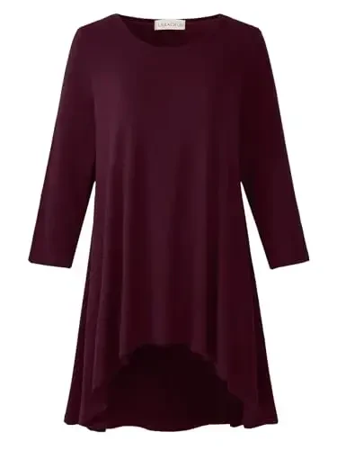 LARACE Womens Plus Size 3/4 Sleeve Loose Fit Flare Swing Tunic Tops Floral High Low Basic T Shirt - 1