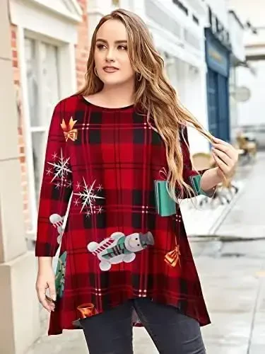 LARACE Womens Plus Size 3/4 Sleeve Loose Fit Flare Swing Tunic Tops Floral High Low Basic T Shirt - 5