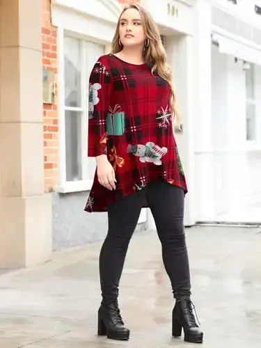 LARACE Womens Plus Size 3/4 Sleeve Loose Fit Flare Swing Tunic Tops Floral High Low Basic T Shirt - 6