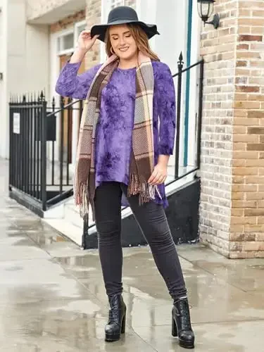 LARACE Womens Plus Size 3/4 Sleeve Loose Fit Flare Swing Tunic Tops Floral High Low Basic T Shirt - MODAZONE (1)