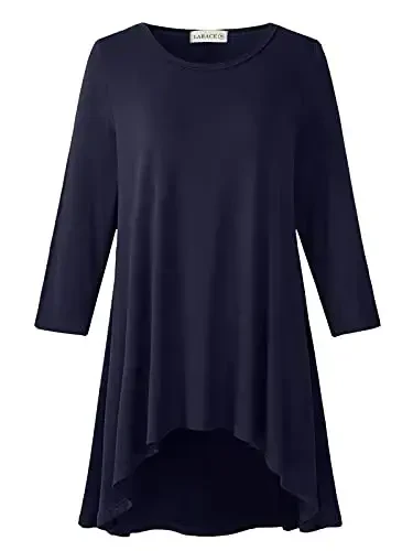 LARACE Womens Plus Size 3/4 Sleeve Loose Fit Flare Swing Tunic Tops Floral High Low Basic T Shirt - MODAZONE