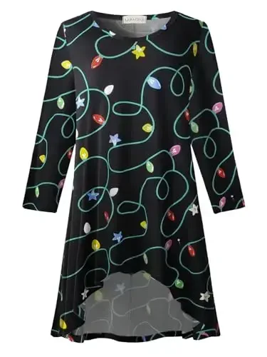 LARACE Womens Plus Size 3/4 Sleeve Loose Fit Flare Swing Tunic Tops Floral High Low Basic T Shirt - 1