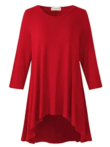 LARACE Womens Plus Size 3/4 Sleeve Loose Fit Flare Swing Tunic Tops Floral High Low Basic T Shirt - 1
