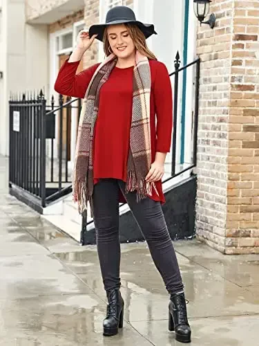 LARACE Womens Plus Size 3/4 Sleeve Loose Fit Flare Swing Tunic Tops Floral High Low Basic T Shirt - 2