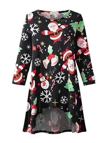 LARACE Womens Plus Size 3/4 Sleeve Loose Fit Flare Swing Tunic Tops Floral High Low Basic T Shirt - 1