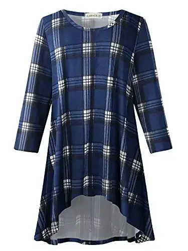 LARACE Womens Plus Size 3/4 Sleeve Loose Fit Flare Swing Tunic Tops Floral High Low Basic T Shirt - MODAZONE