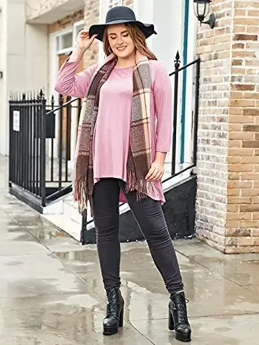 LARACE Womens Plus Size 3/4 Sleeve Loose Fit Flare Swing Tunic Tops Floral High Low Basic T Shirt - 2