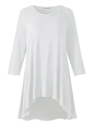 LARACE Womens Plus Size 3/4 Sleeve Loose Fit Flare Swing Tunic Tops Floral High Low Basic T Shirt 