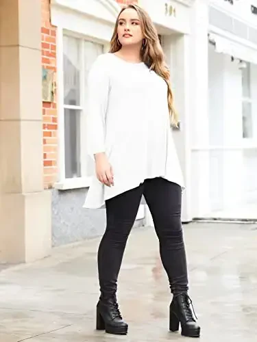 LARACE Womens Plus Size 3/4 Sleeve Loose Fit Flare Swing Tunic Tops Floral High Low Basic T Shirt - 8